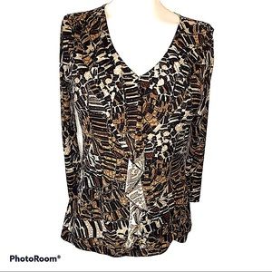Ruffled V-neck Blouse by Vintage Suzie, Animal Print Size Small